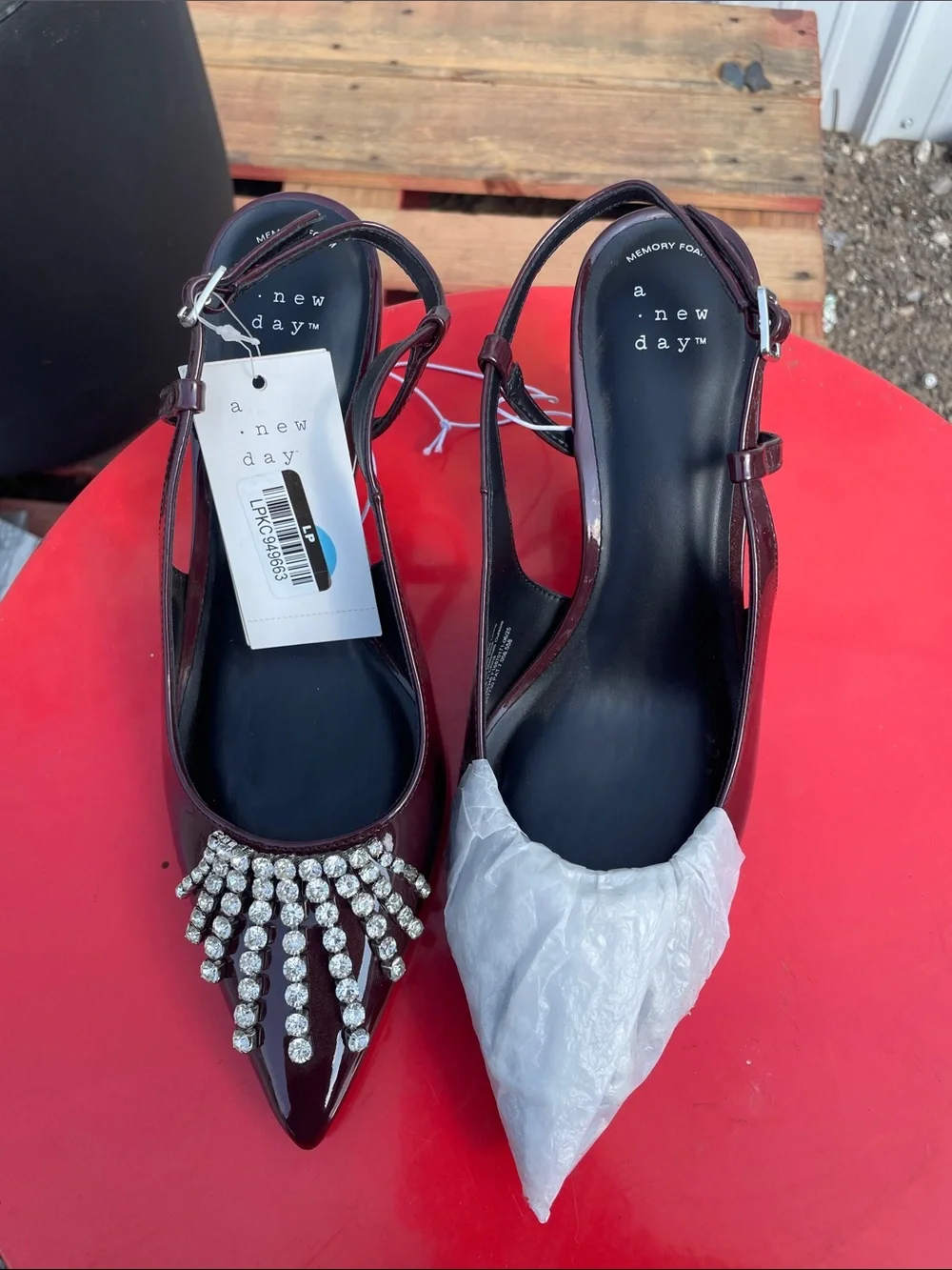 a new day Burgundy Pointed Slingback Flats with Crystal Fringe